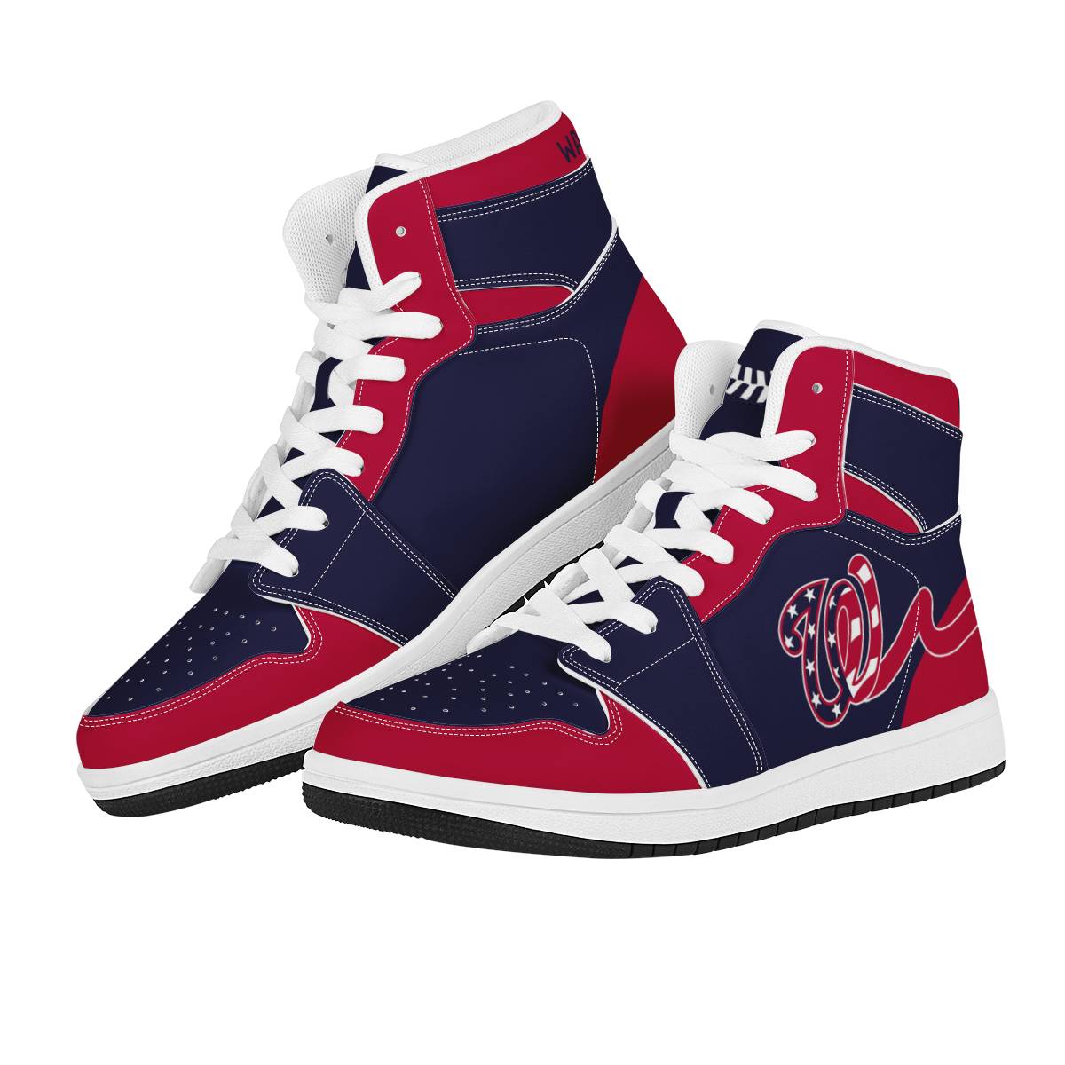 Women's Washington Nationals High Top Leather AJ1 Sneakers 002